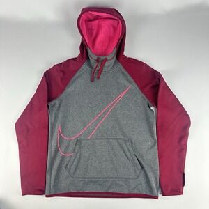Nike Dri Fit Womens Swoosh Polyester‎ Hoodie Size Small Gray Red Pink